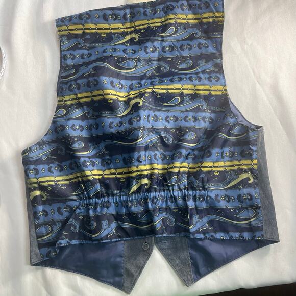 VTG Arizona China Blue genuine leather w/decorative polyester backing NWT-Med - Picture 2 of 7